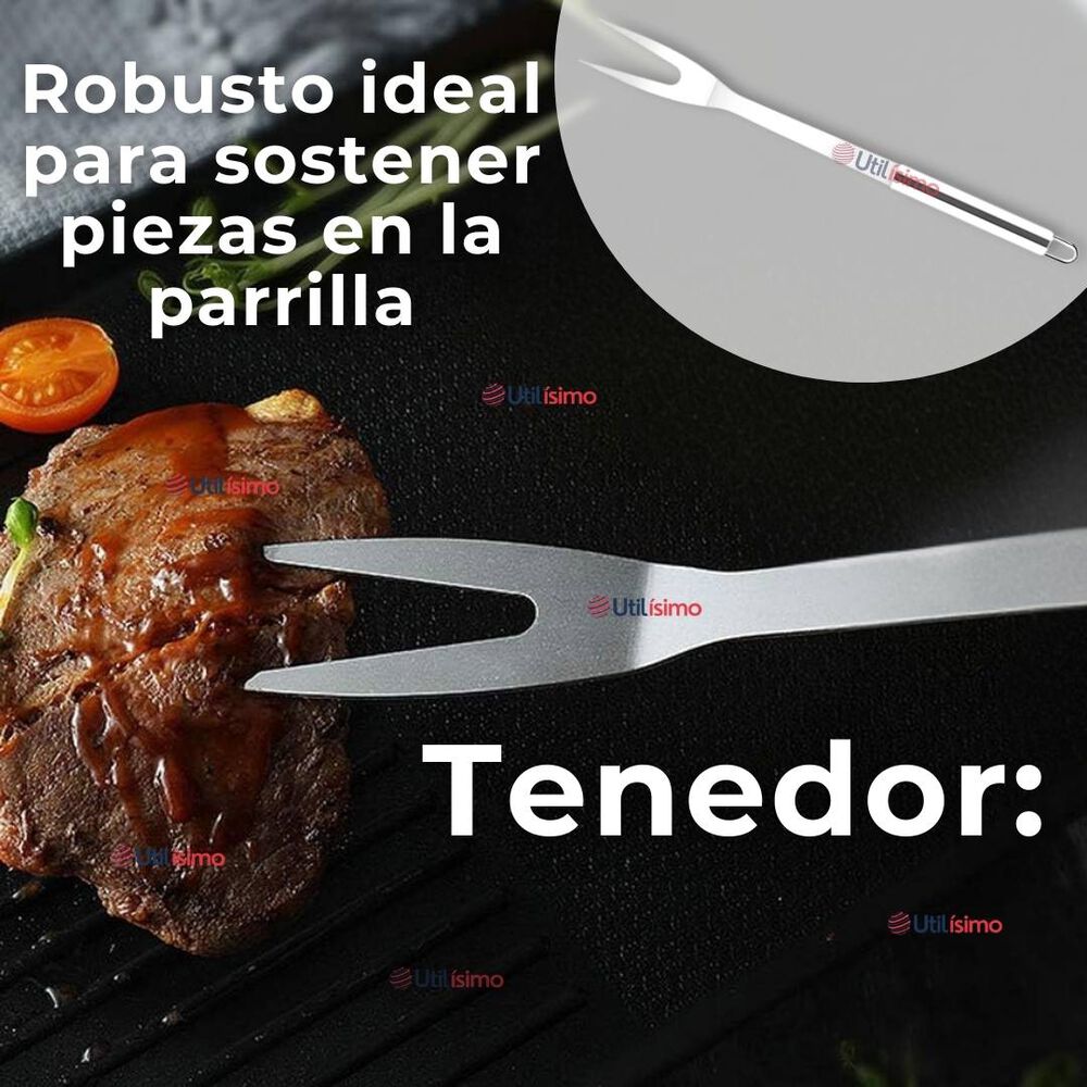 Kit Parrillero 3 Piezas Pinza Espátula Tenedor Para Asados Acero Inoxidable image number 8.0