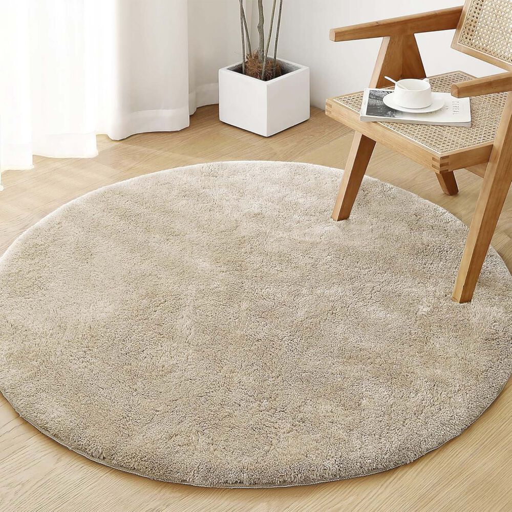Alfombra Shaggy De Polipropileno Redonda 190cm Barcelona - Beige image number 3.0