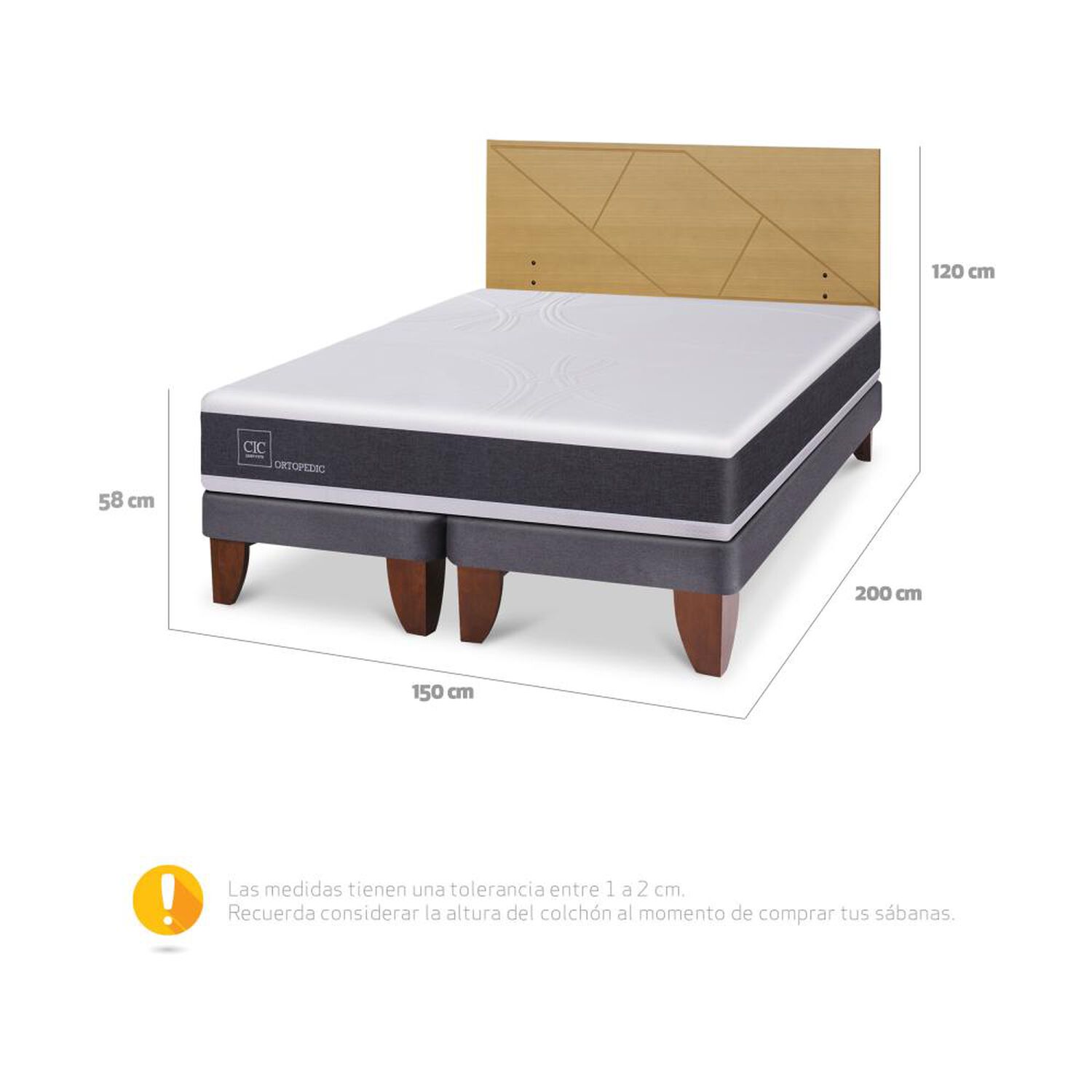 Cama Europea Cic Ortopedic / 2 Plazas / Base Dividida + Respaldo image number 3.0