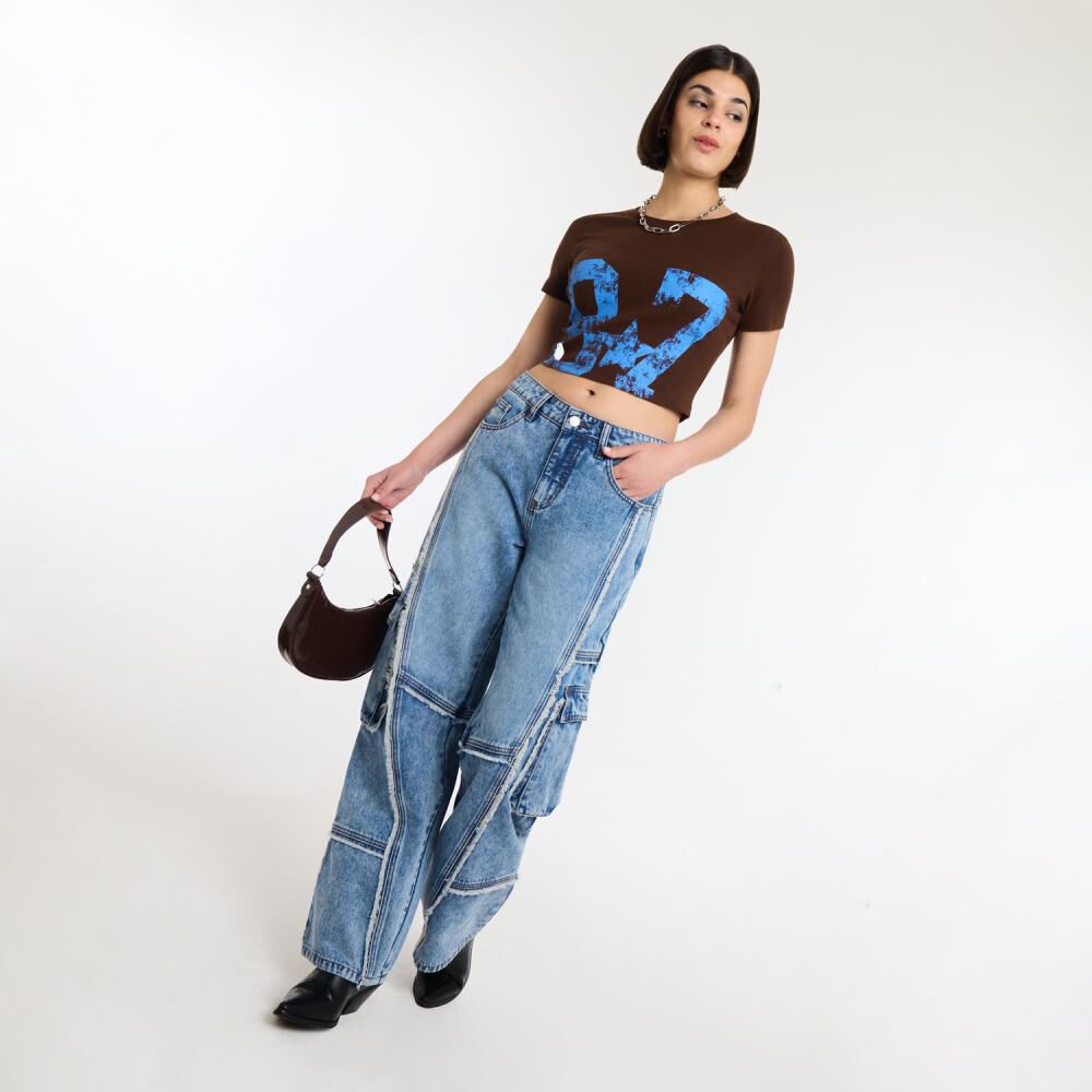 Jeans Flecos Destroyed Tiro Medio Cago Mujer Rolly Go image number 1.0