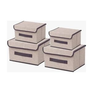 4 Unidades Cajas Organizadoras De Tela Plegables Con Tapas Beige