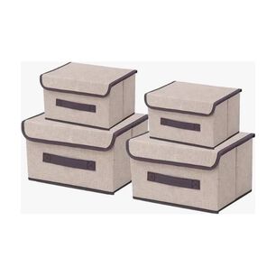4 Unidades Cajas Organizadoras De Tela Plegables Con Tapas Beige