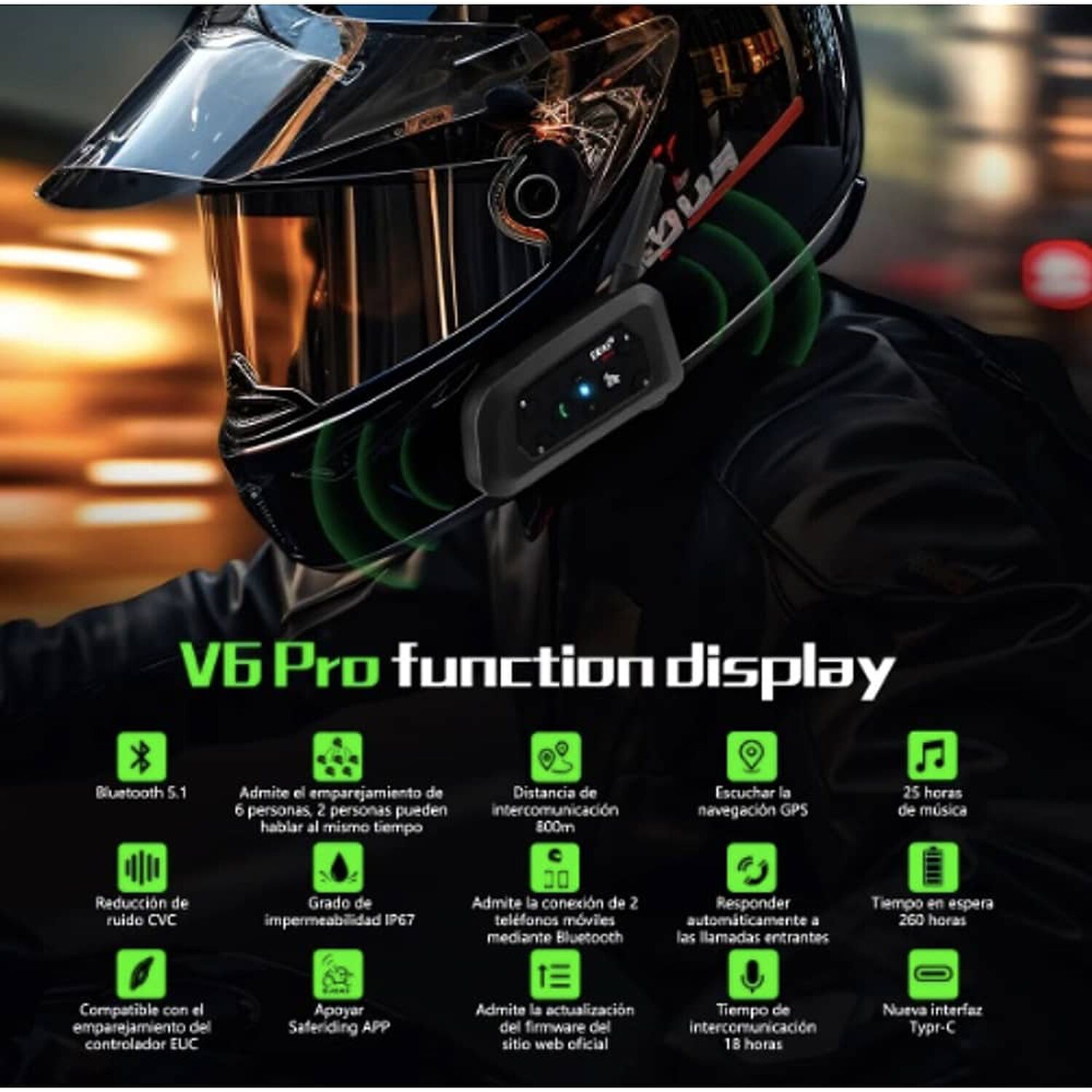Intercomunicador V6pro Para Casco De Motocicleta, 2 Unidades image number 1.0