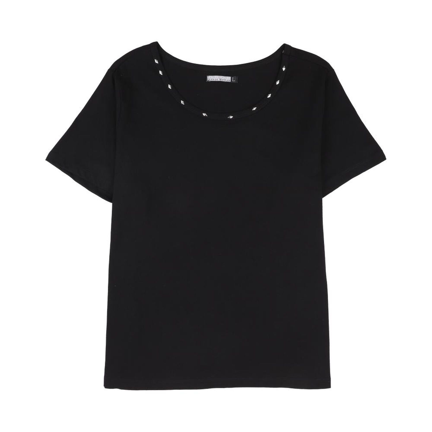 Polera Lisa Manga Corta Cuello Redondo Con Apicaci&oacute;n Mujer Lesage image number 0.0
