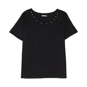 Polera Lisa Manga Corta Cuello Redondo Con Apicaci&oacute;n Mujer Lesage