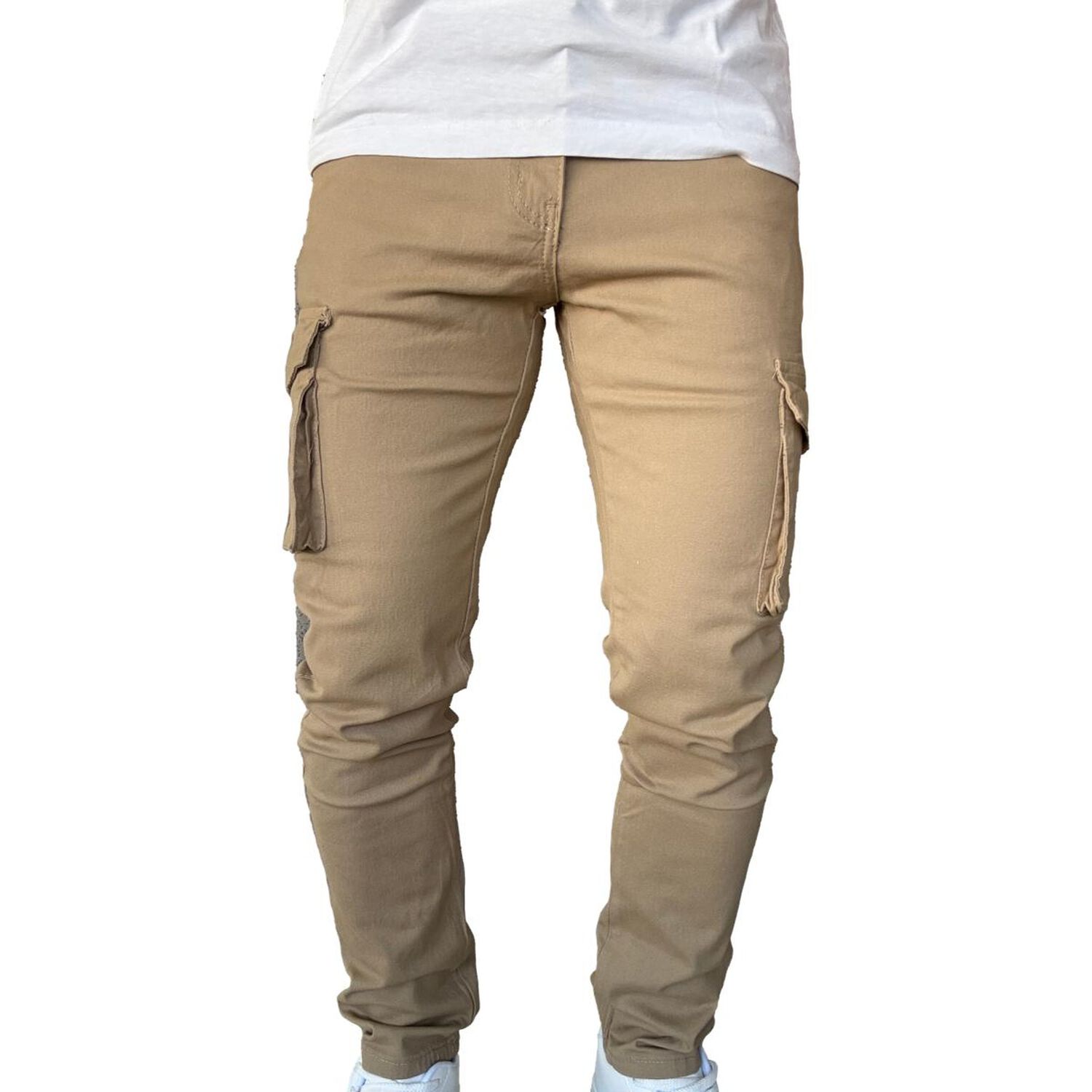 Pantal&oacute;n De Tela Cargo Slim Fit Mosaico Elasticado Caqui image number 4.0