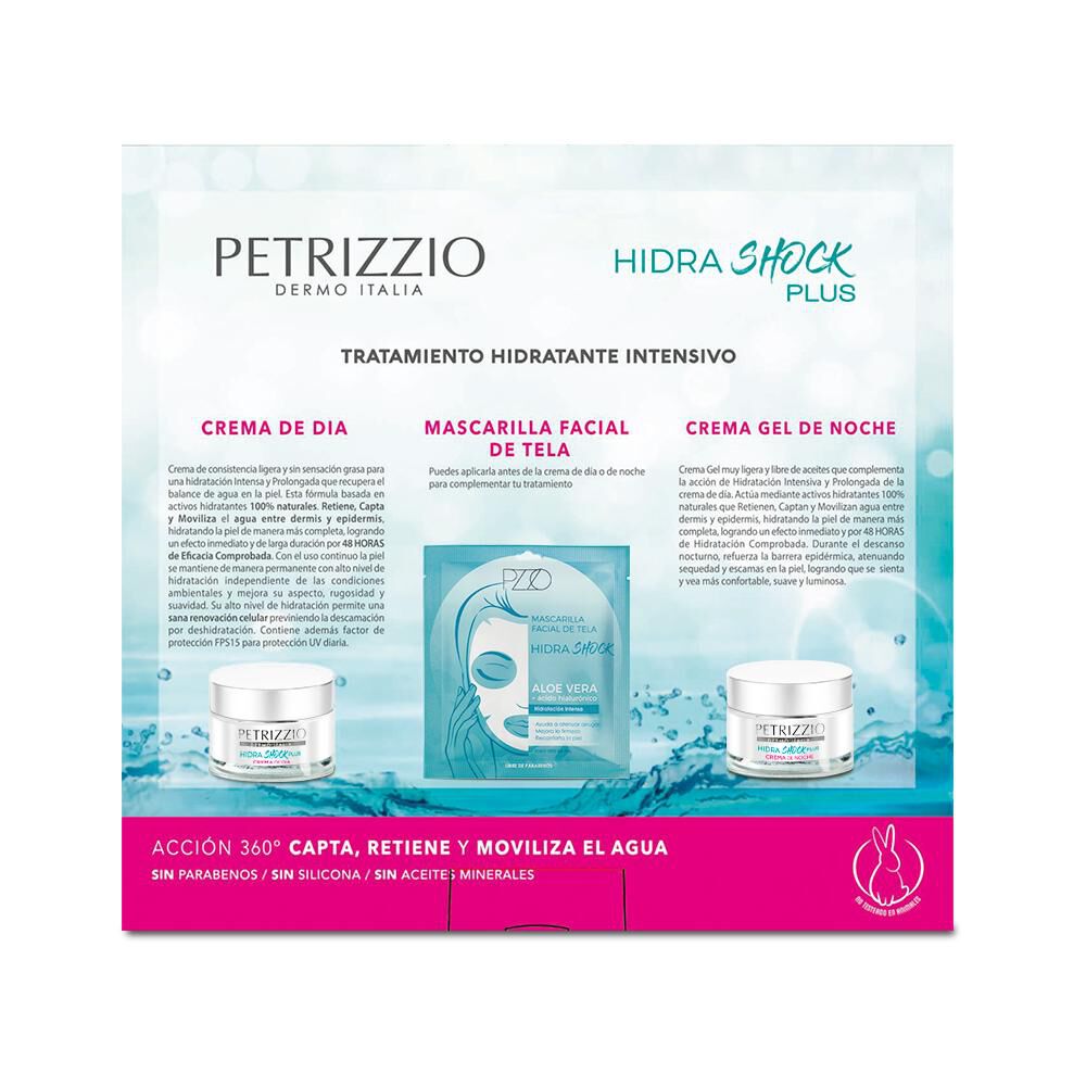 Set De Tratamiento Petrizzio Hidra Shock Plus Crema Día + Crema Gel Noche + Mascarilla Facial De Tela image number 1.0