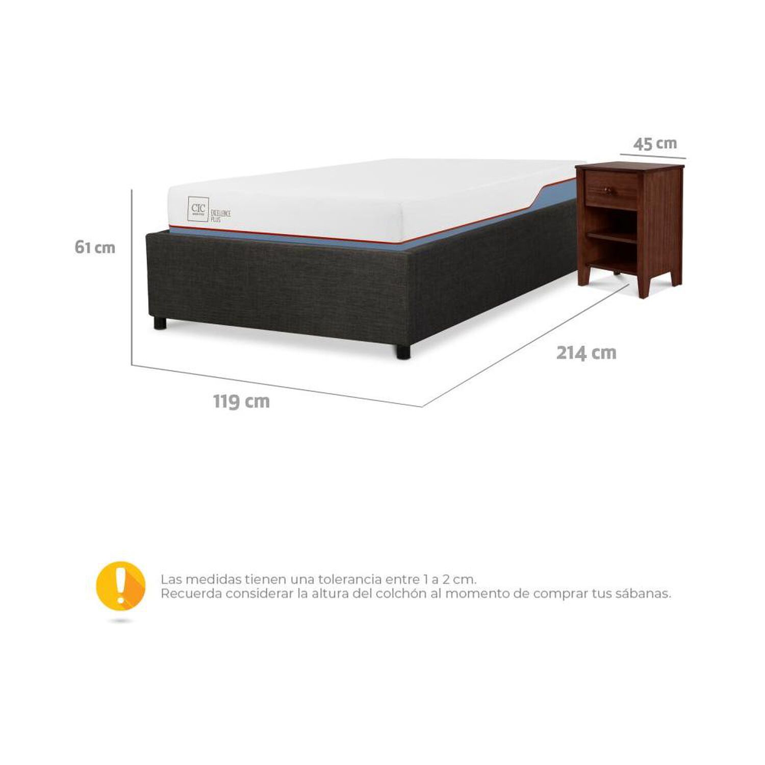 Cama Ba&uacute;l Cic Excellence Plus / 1.5 Plazas / Base Normal + Velador image number 5.0