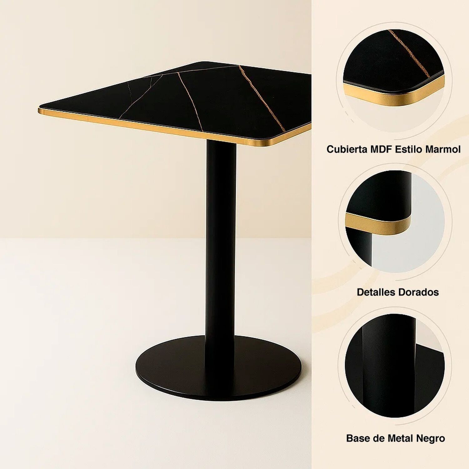 Mesa Luxor De Mdf Efecto Marmol Negro Con Dorado image number 4.0