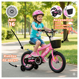 Bicicleta Aro 16 Infantil Con Ruedas Auxiliares Y Canasto