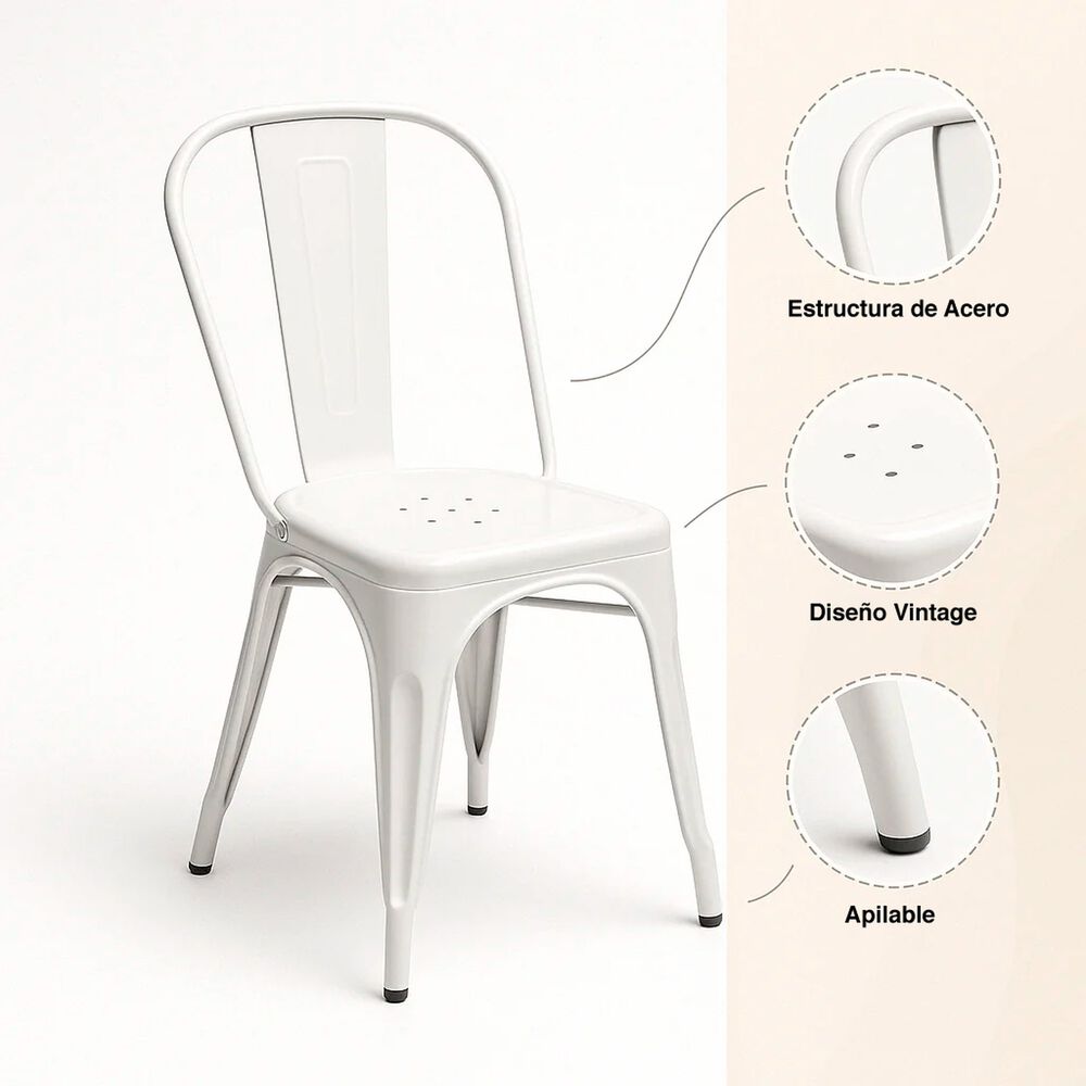 Silla Tolix De Comedor O Terraza Exterior - Blanca image number 4.0