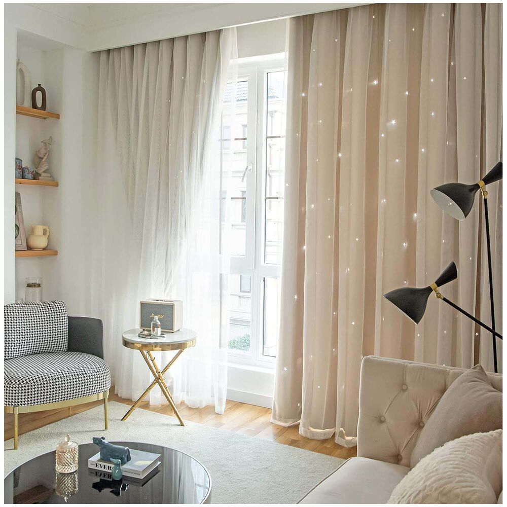 Cortinas Blackout Con Agujero Estrella Y Visillo Integrado - Beige image number 1.0
