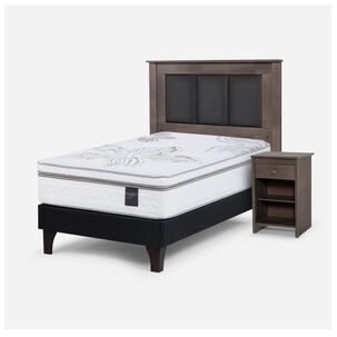Cama Europea Rosen Art 4 / 1.5 Plazas / Base Normal  + Set Maderas Rachel Gris