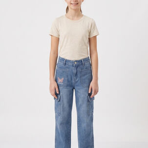 Pantalon Cargo Ni&ntilde;a Jeans Moda Urbana Con Bolsillos