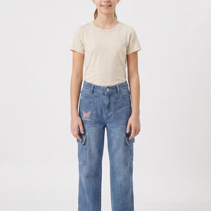 Pantalon Cargo Ni&ntilde;a Jeans Moda Urbana Con Bolsillos
