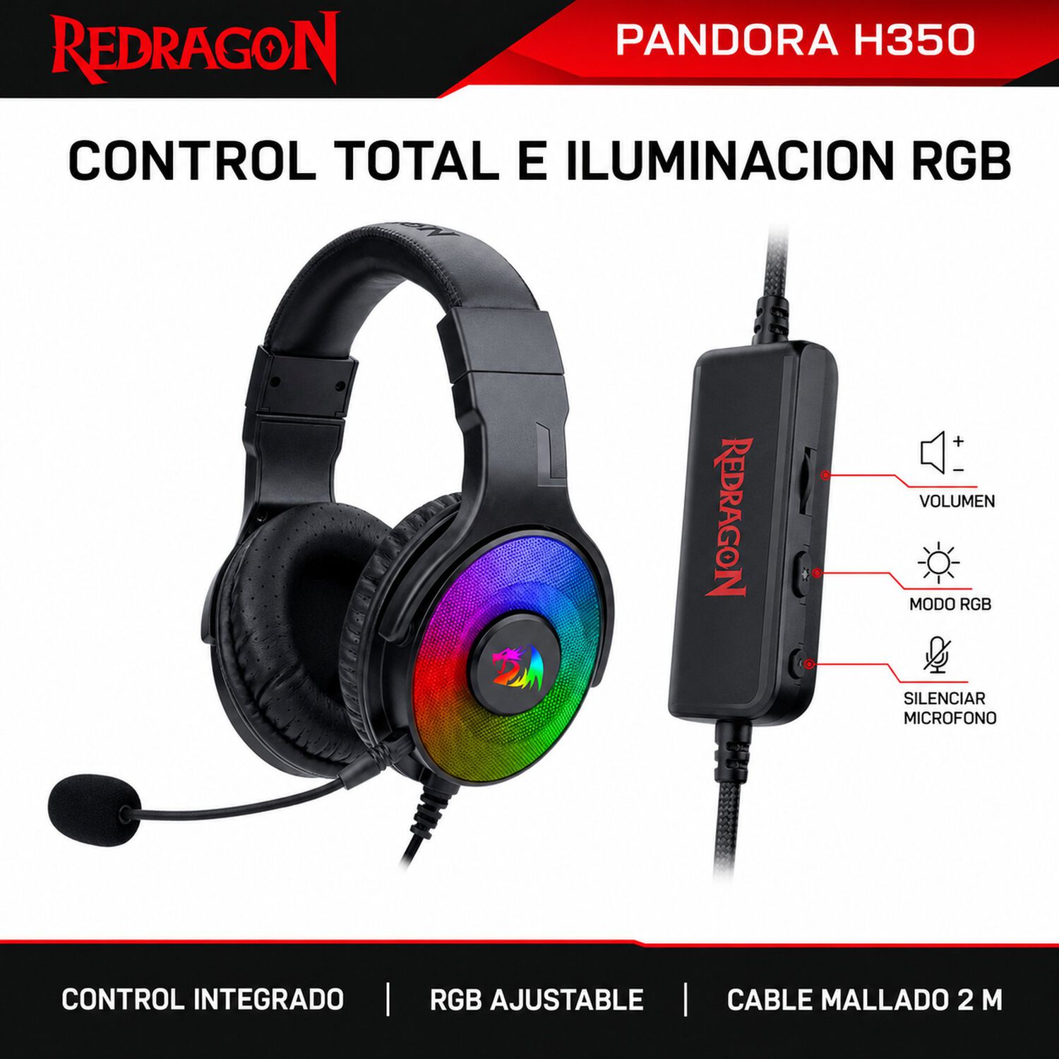 Audifonos Usb Redragon Pandora Audio 7.1 Envolvente Multiplataformas image number 3.0