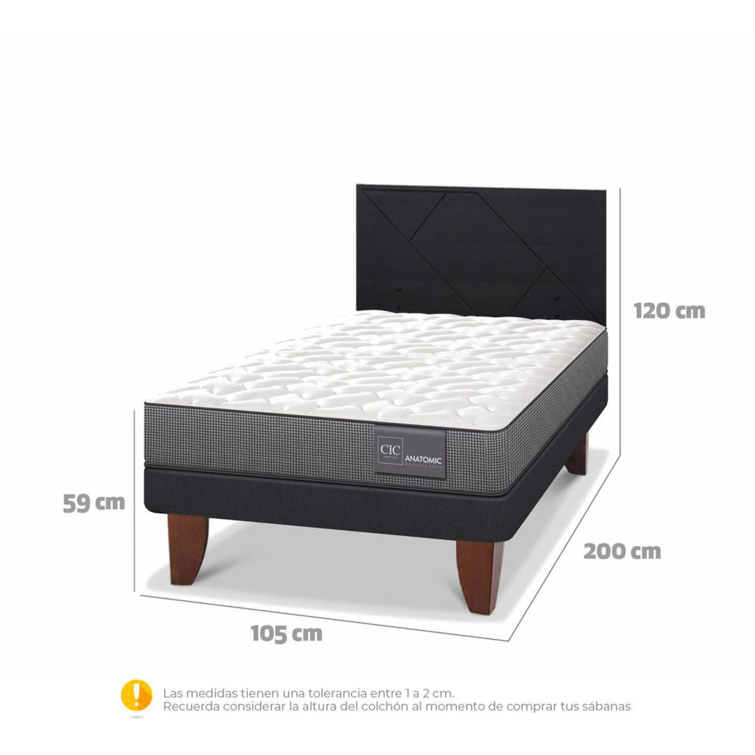 Cama Europea Cic Anatomic / 1.5 Plazas / Base Normal + Respaldo image number 5.0