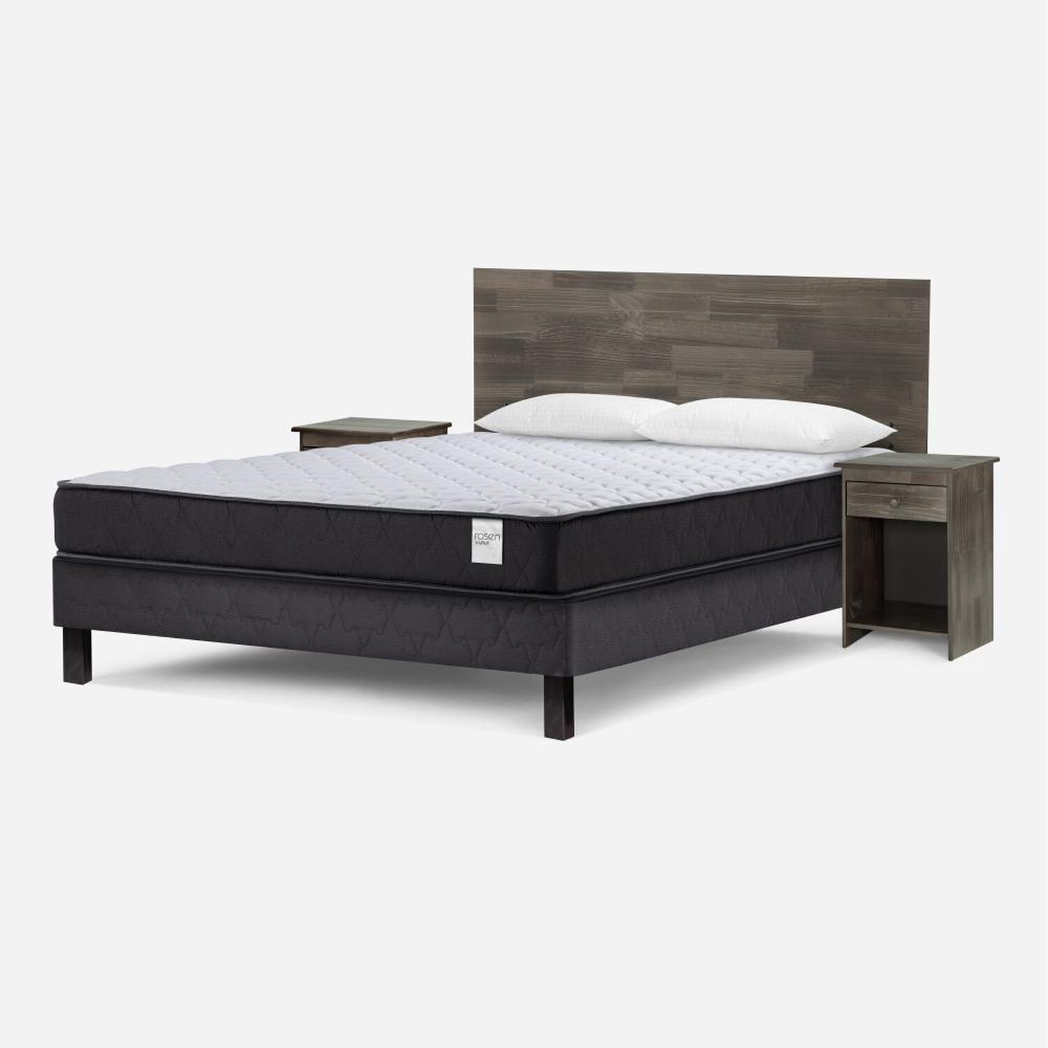 Cama Europea Rosen Wave / 2 Plazas / Base Normal + Set De Maderas Tabor Grafito + Almohada Light image number 1.0
