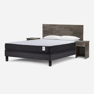 Cama Europea Rosen Wave / 2 Plazas / Base Normal + Set De Maderas Tabor Grafito + Almohada Light