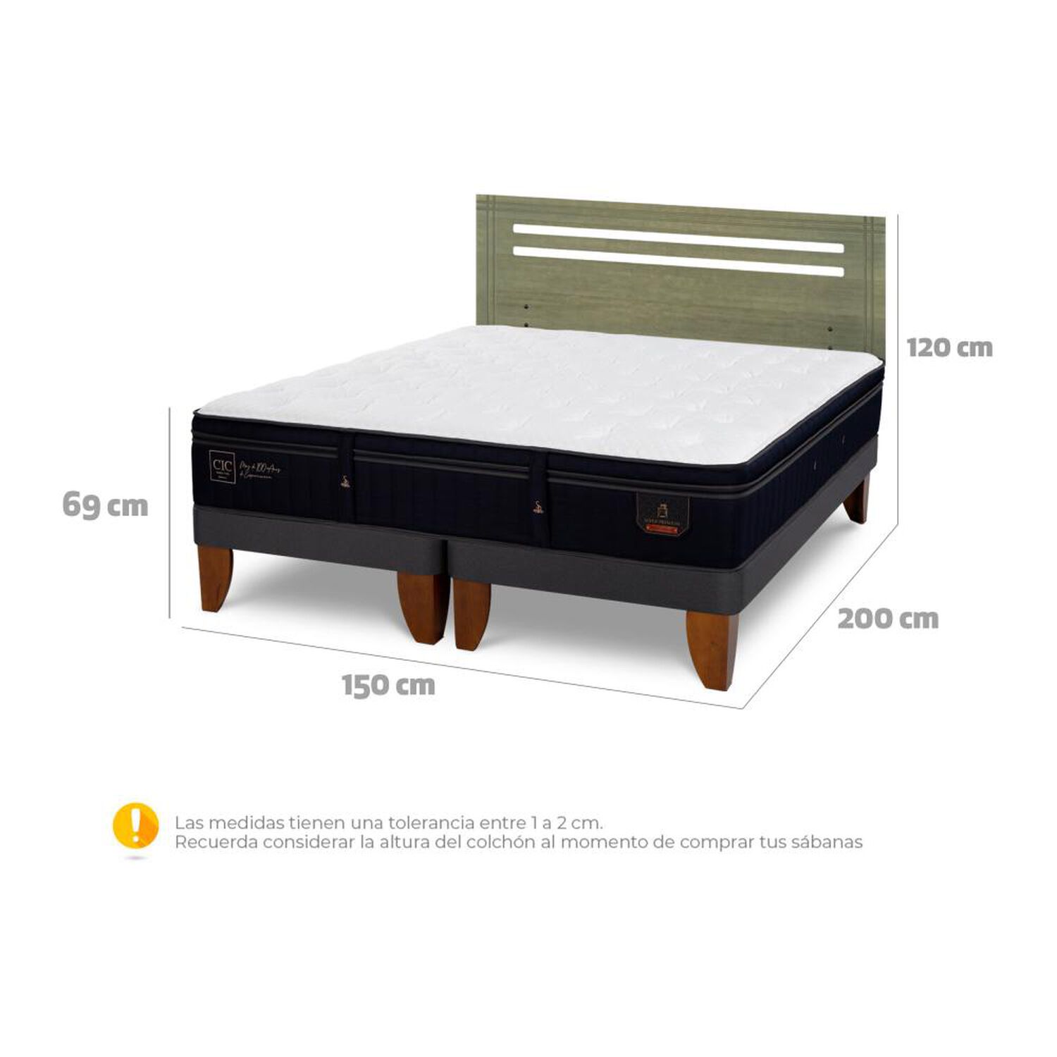 Cama Europea Cic Linea Premium / 2 Plazas / Base Dividida + Respaldo image number 6.0