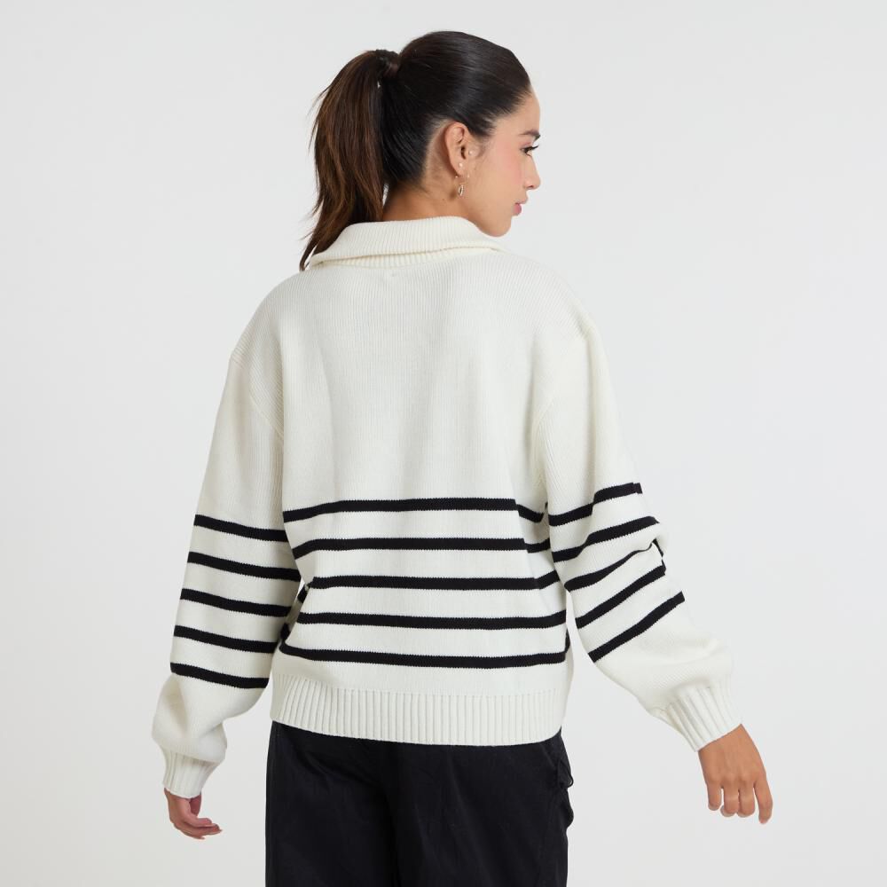 Sweater Regular Manga Larga Cuello Camisero Con Cierre Listado Mujer Freedom image number 3.0