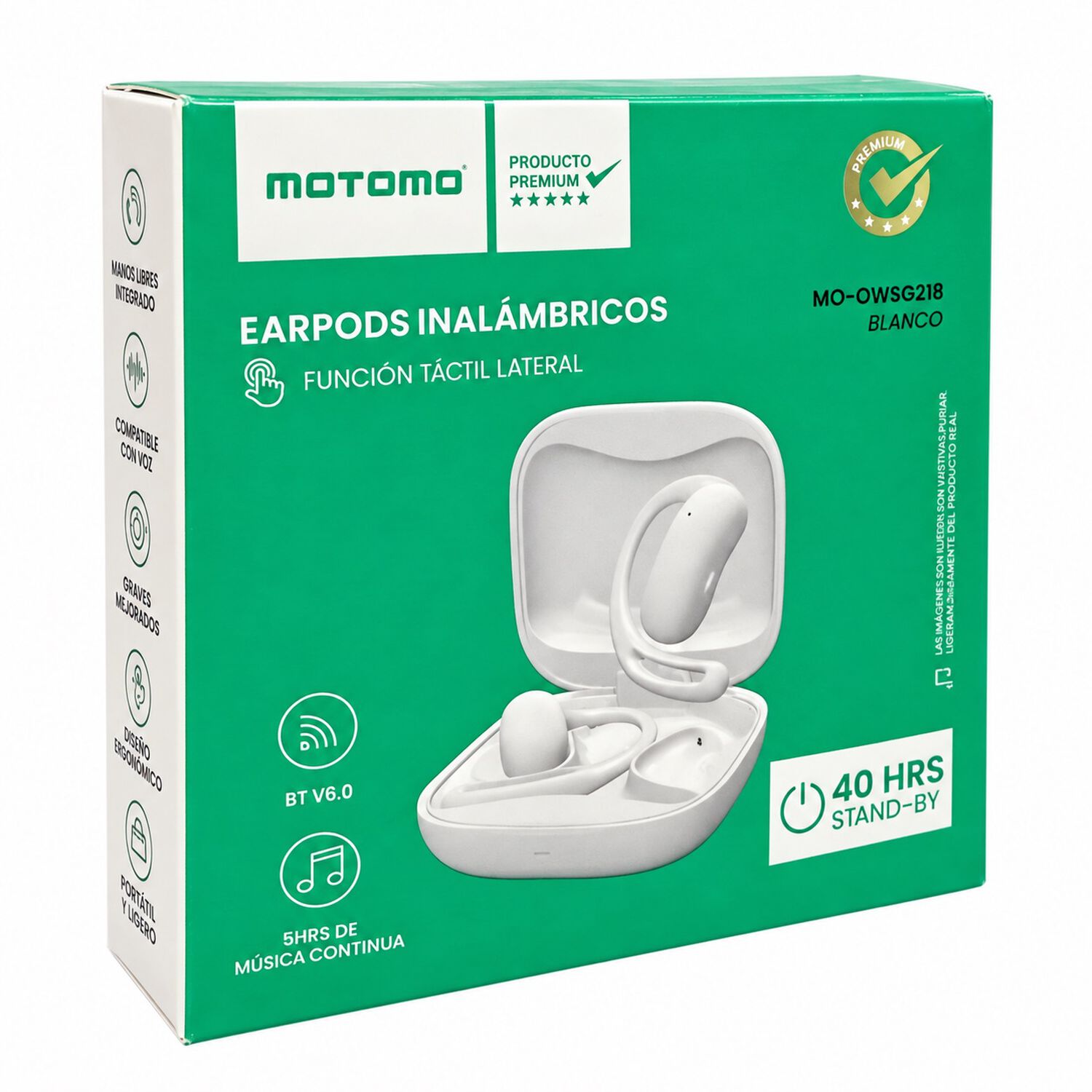 Motomo Mo-ows G218 Aud&iacute;fonos Clip Ear Bluetooth Blanco image number 1.0