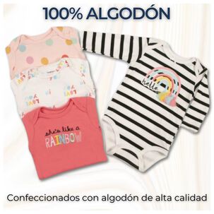 Pack 4 Bodys Ni&ntilde;a Manga Larga Tedmimak 100% Algod&oacute;n Magic Rainbow