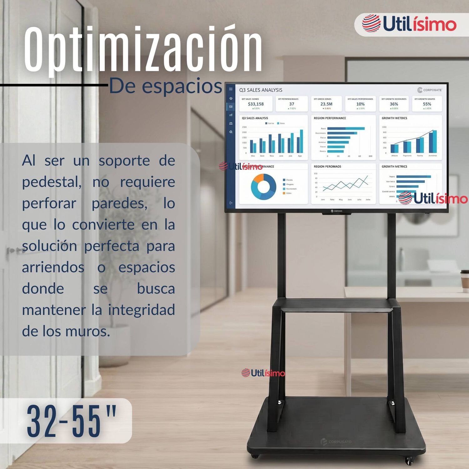 Soporte Base Tv M&oacute;vil Con Ruedas 32 A 55 Pulgadas 55kg Soporte Port&aacute;til 324042 43 49 50 55 image number 7.0