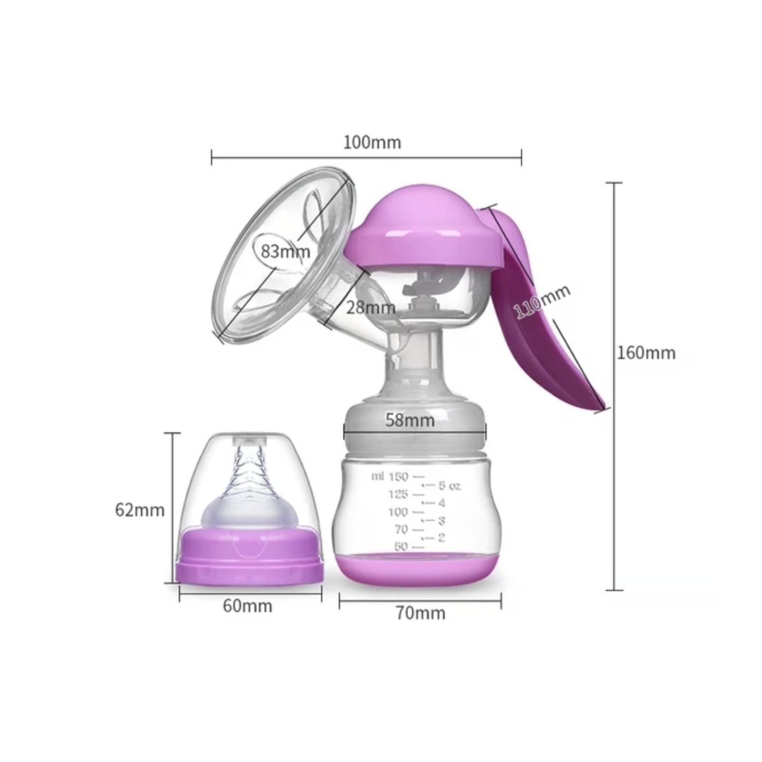 Extractor De Leche Manual Chupete Mamadera 17cm Rosa image number 3.0