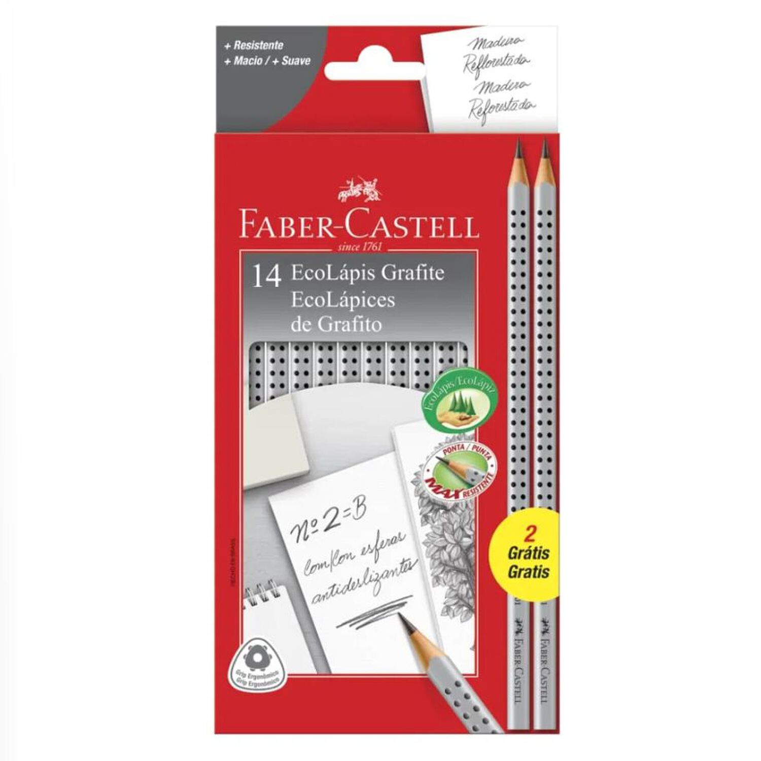 L&aacute;piz Grafito Eco Triangular Con Grip 12 +2 Und B N 2 Faber Castell image number 0.0