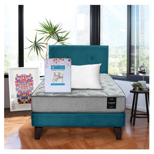 Combo Cama Cannon 1 1/2 Plaza Textil + Respaldo Tela Azul Petroleo