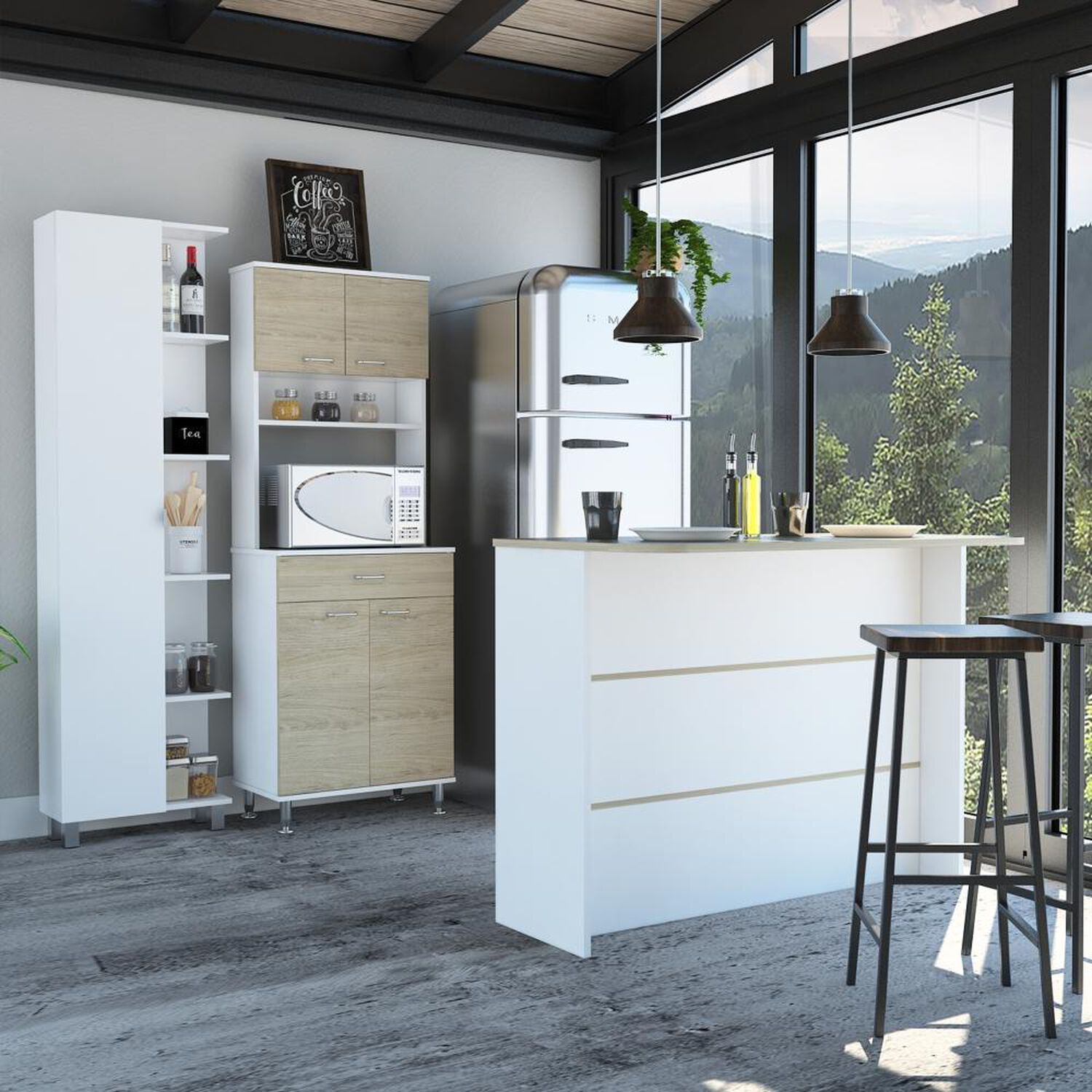 Mueble Cocina 60 + Barra De Cocina + Optimizador Kitchen - Rovere / Blanco Tuhome image number 0.0