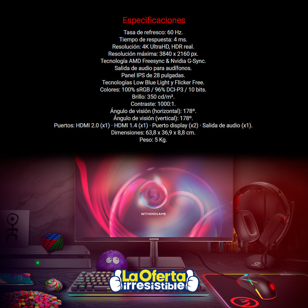 Monitor Gamer Ozone Dsp28 Ips 4k image number 4.0
