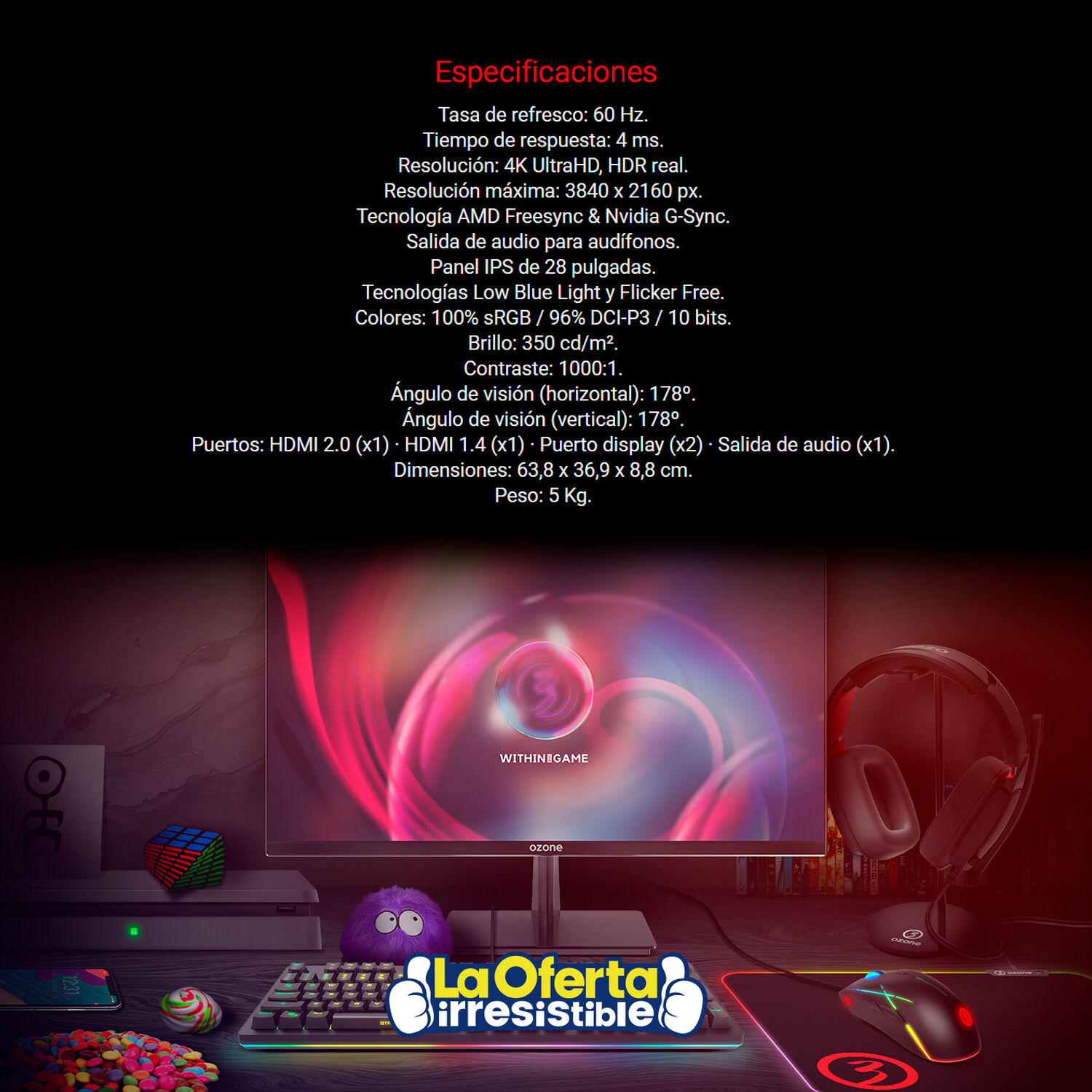 Monitor Gamer Ozone Dsp28 Ips 4k image number 4.0