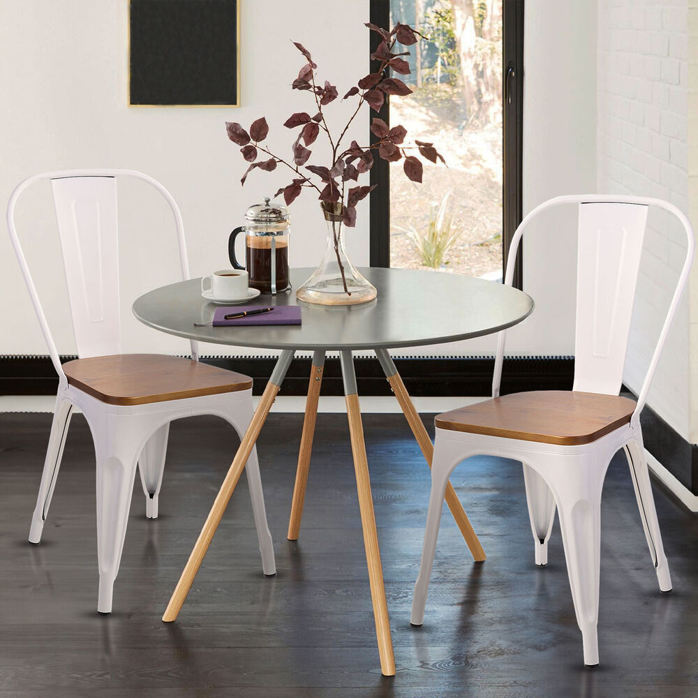 Pack 4 Silla Tolix Vintage Con Asiento De Madera Blanco image number 1.0