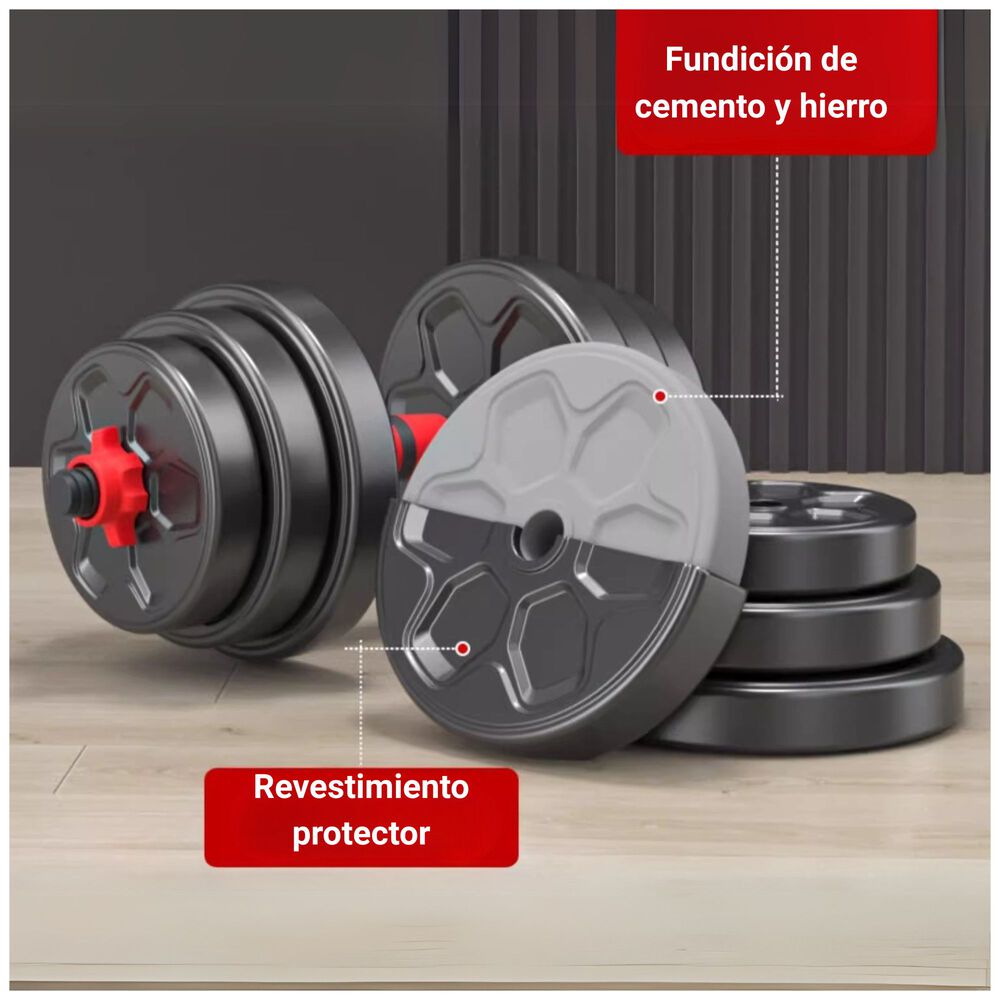 Set Mancuernas Convertible A Barra Ajustables 10 Kg image number 4.0