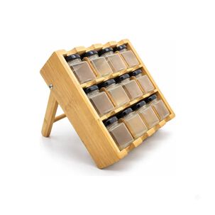 Organizador De Especias Madera Bamb&uacute; 12 Frascos 3 Niveles