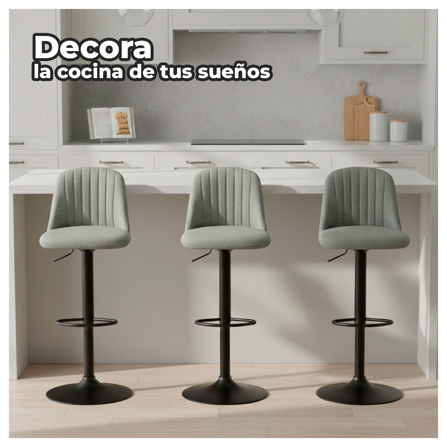 Silla De Bar Moderna Regulable Asiento Tapizado Y Base Met&aacute;lica image number 3.0