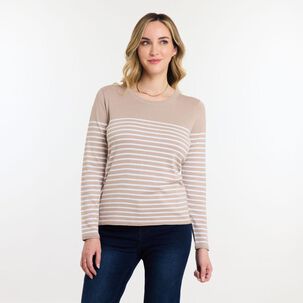 Sweater Listado Manga Larga Cuello Redondo Mujer Geeps