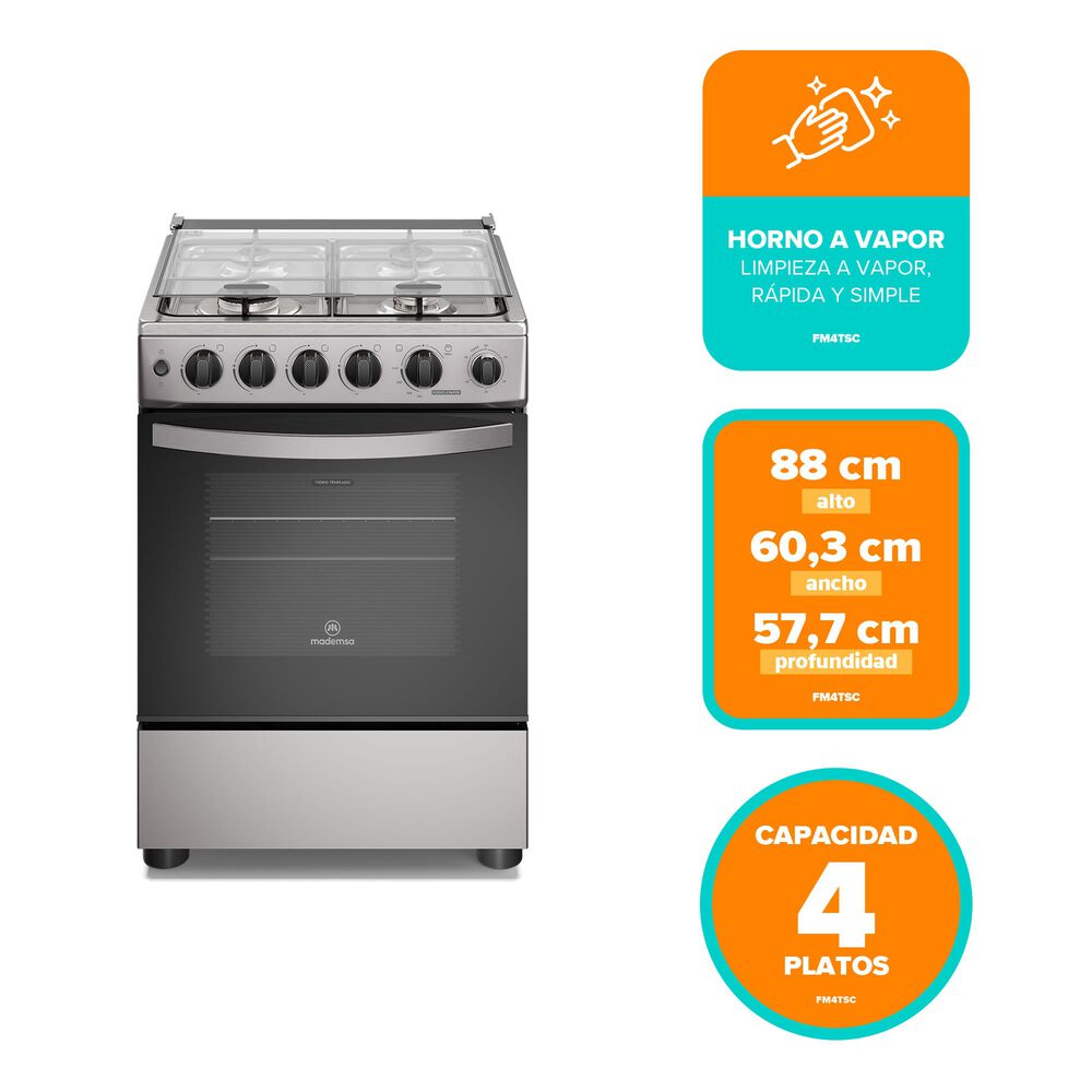 Cocina A Gas 4 Platos Horno Vapor Y Temporizador Fm4tsc Silver image number 3.0