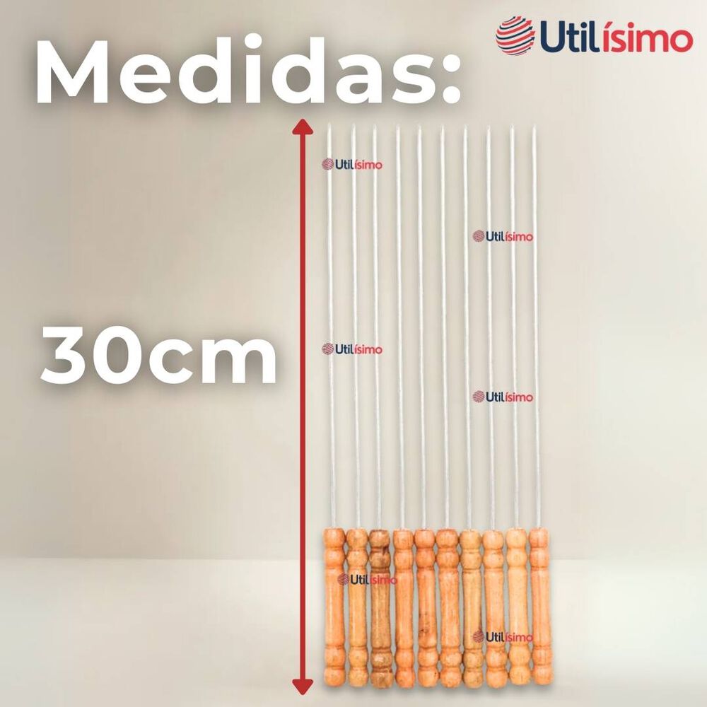 Pack 12 Pinchos De 30cm Para Anticuchos Brochetas Asados Mango De Madera image number 3.0