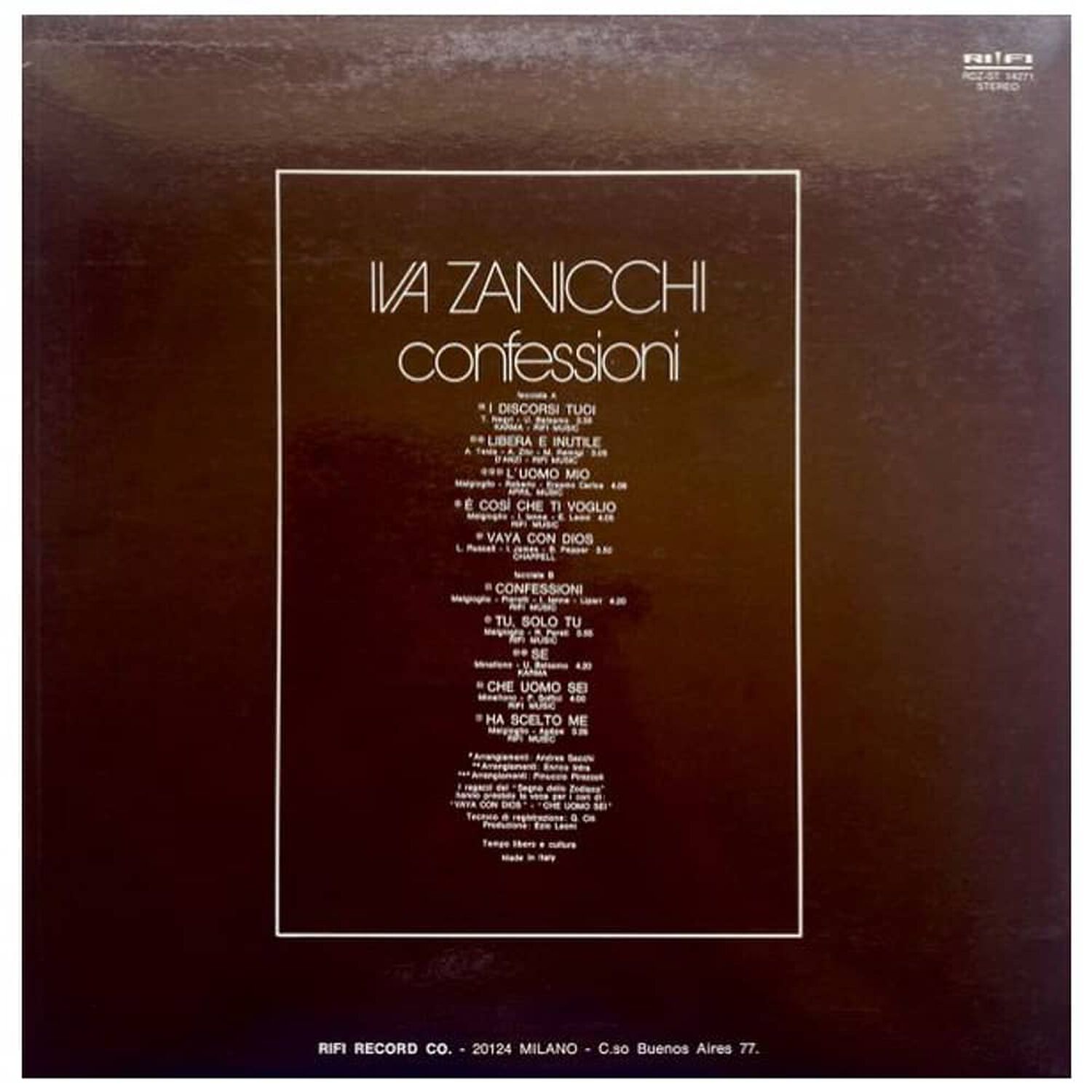 Iva Zanicchi - Confessioni | Vinilo Usado image number 1.0