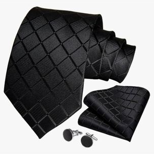 Corbatas Seda Hombres, Pa&ntilde;o Y Colleras Negro