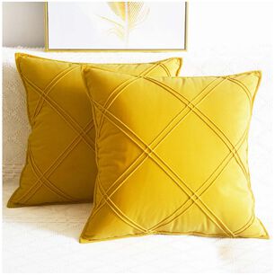 Pack De 02 Fundas De Coj&iacute;n De Terciopelo Con Rayas 45x45 Amarillo