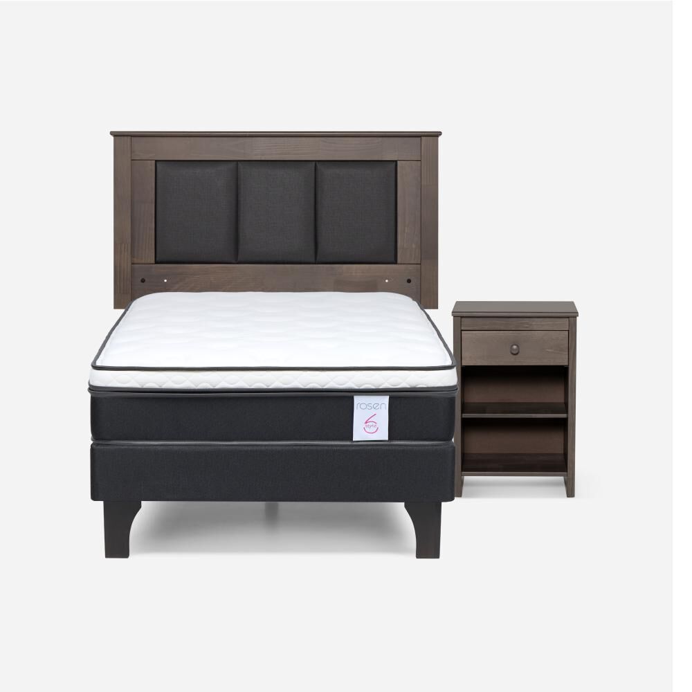 Cama Europea Rosen New Style 6 / 1 Plaza / Base Normal  + Set Maderas Rachel Gris image number 0.0