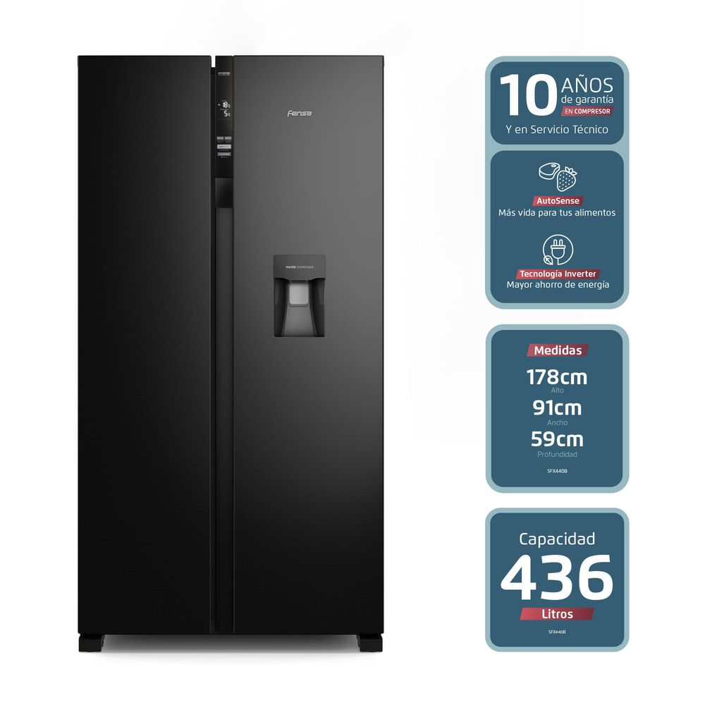 Refrigerador Fensa 436l No Frost Side By Side Sfx440b Negro image number 1.0