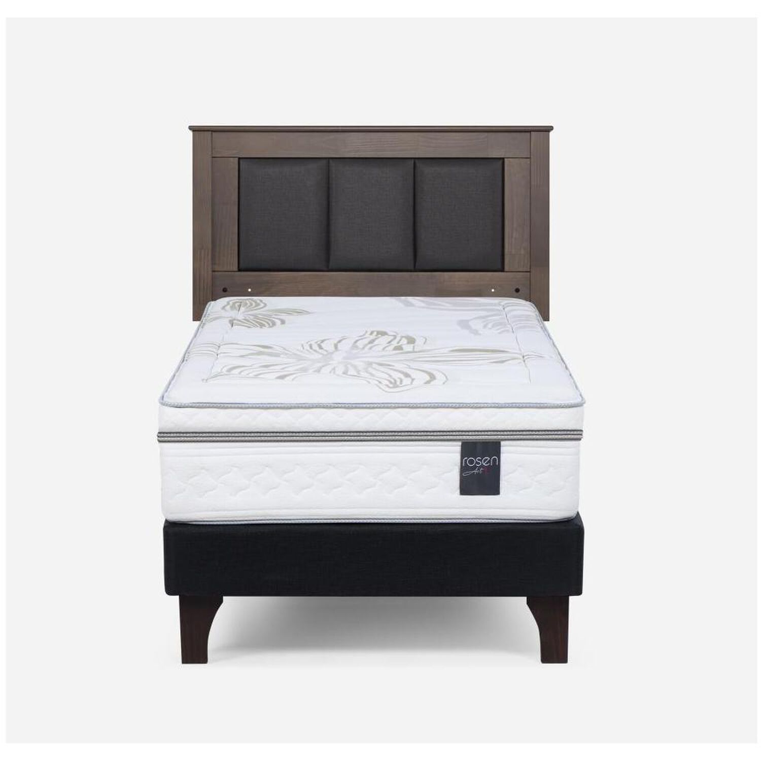 Cama Europea Rosen Art 4 / 1.5 Plazas / Base Normal  + Respaldo Rachel Gris image number 0.0