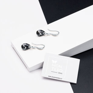 Aros Gota De Luz Plata Italiana 925 Y Cristales Genuinos Silver Night