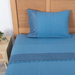 Sabana Polar Lisa Broderie 1.5 Plazas Azul
