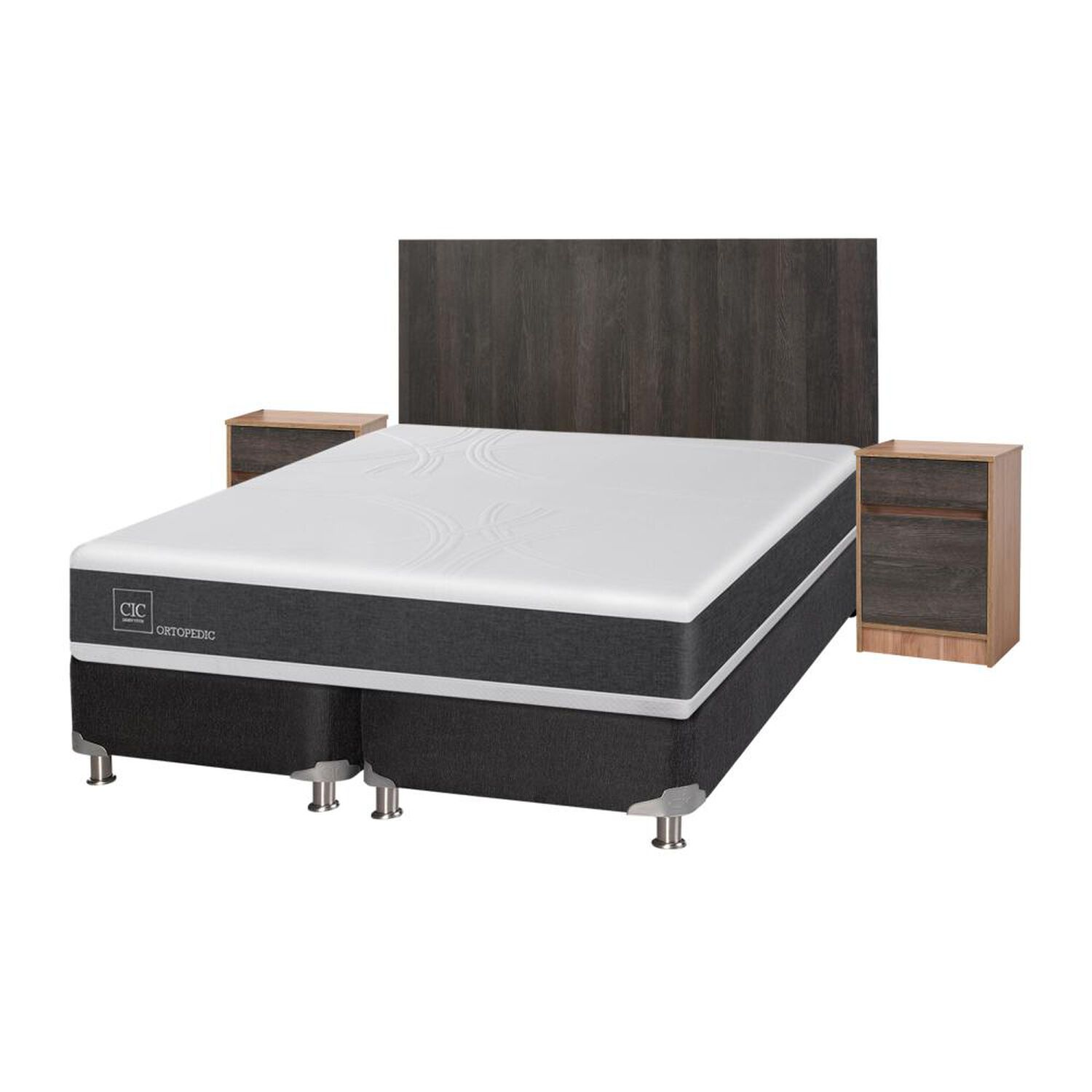 Box Spring Cic New Ortopedic B5 / 2 Plazas / Base Dividida + Set de Maderas Espresso image number 1.0